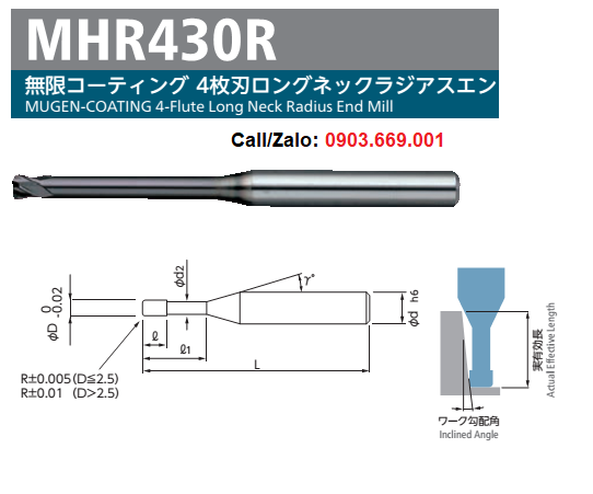 Dao phay 4 me radius cổ dài NSTOOL MHR430R-6xR1