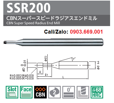 Dao phay thép nhiệt CBN NSTOOL SSR200-0.4xR0.05